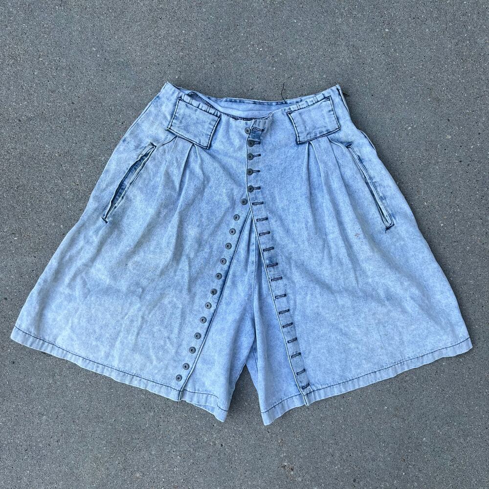 Vintage denim shorts skort bareback high rise pleated - Picture 1 of 7
